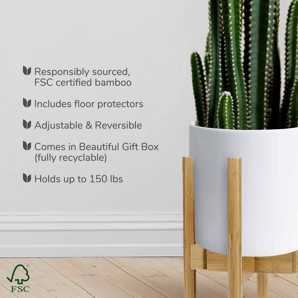 Adjustable Bamboo Plant Stand - Modern Indoor Plant Pot Holder Mid